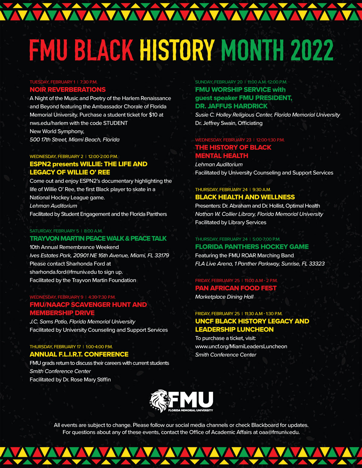 2022 FMU Black History Month calendar