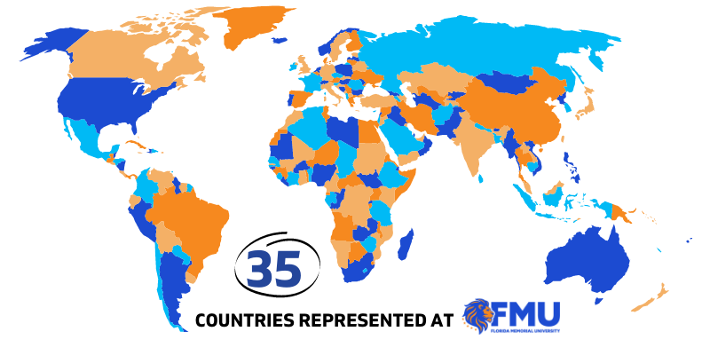 map of 35 countries with students at FMU